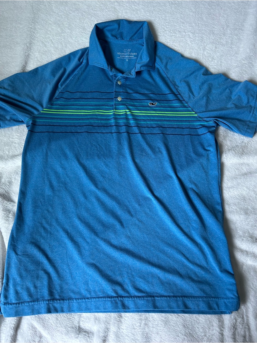 Vineyard Vines Blue Polo with Green Stripe Accents